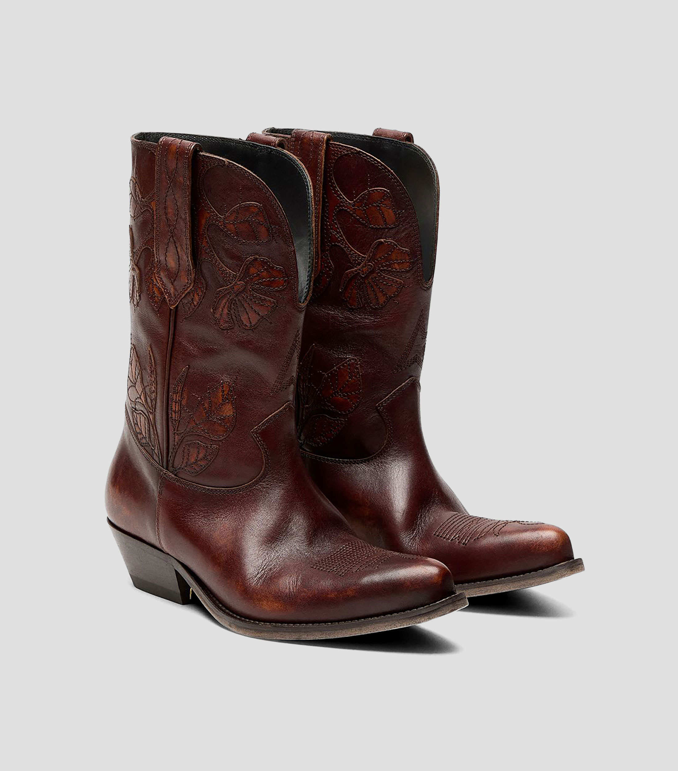 Botas vaqueras cortas Wish Star en piel con tacón medio y ancho Mujer